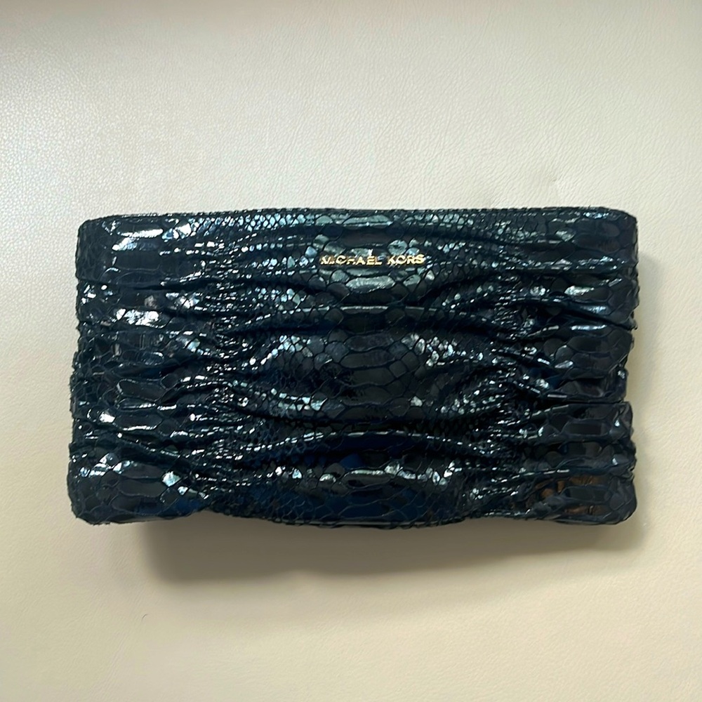 Michael Kors Webster python patent clutch crossbody bag